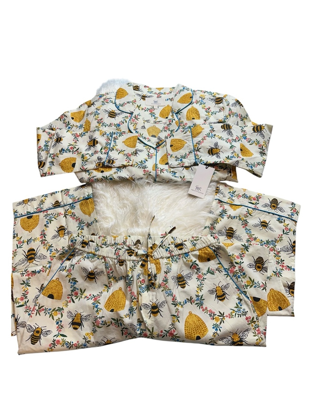 Printfresh Sweet Bee Pajama Set Organic Cotton Small NWT $168 - Picture 6 of 9